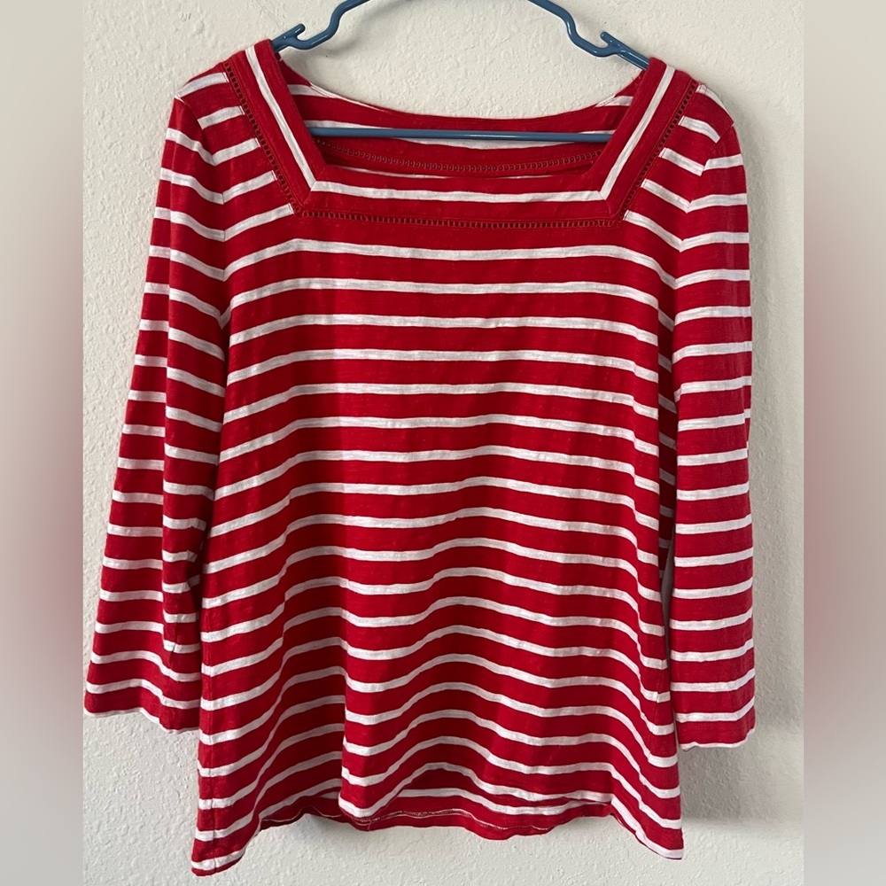 Talbots red and white stripes 3/4 sleeve top, Size L